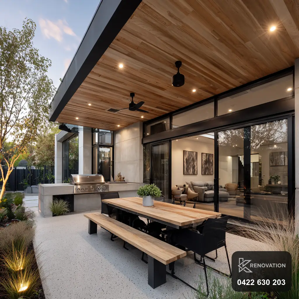 Covered alfresco living area in a Point Cook renovation by KRenovation