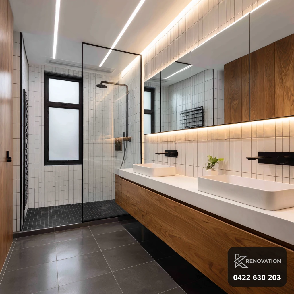 Renovated family bathroom with double basin in Newport by KRenovation