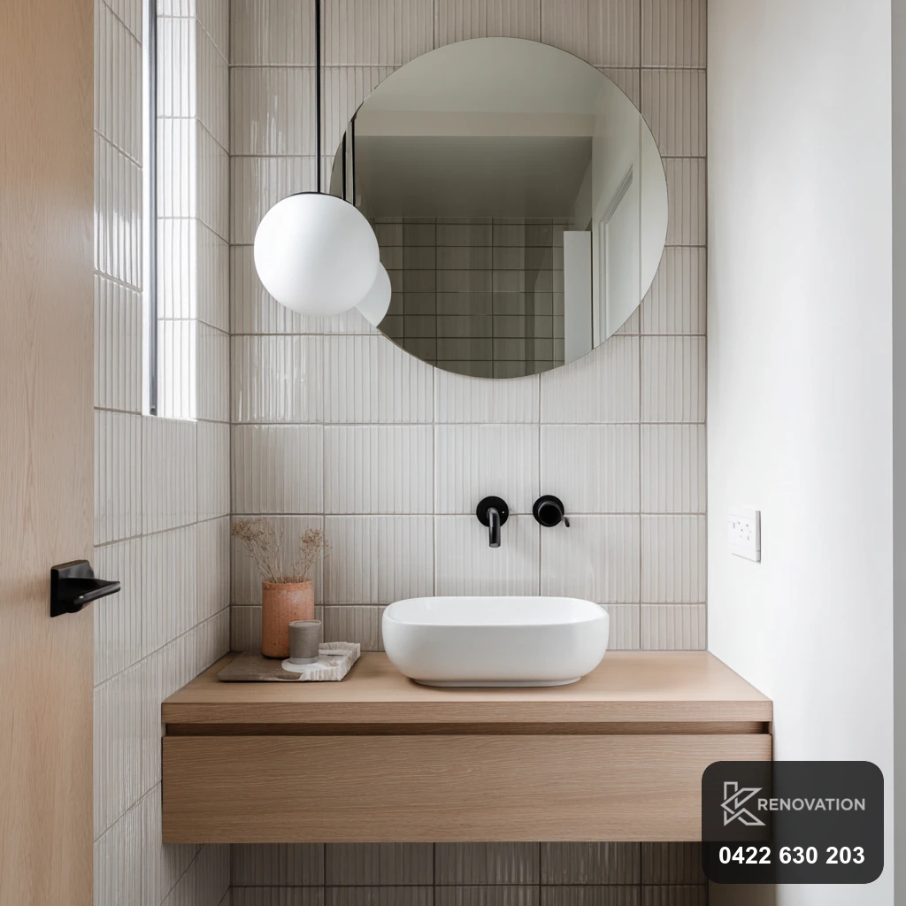 Renovated family bathroom with timber vanity in Hoppers Crossing by KRenovation