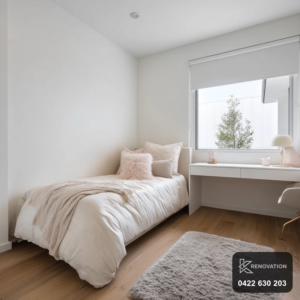 Calm minimalist renovated bedroom with bright window by KRenovation