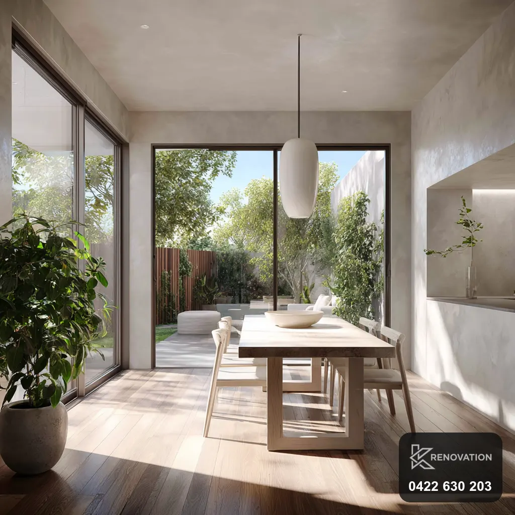 Ground-floor dining extension with sliding doors to the garden by KRenovation