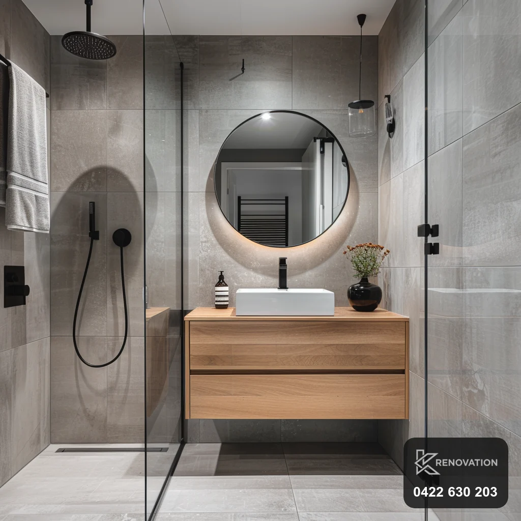 Compact ensuite with walk-in shower in a Seddon home by KRenovation
