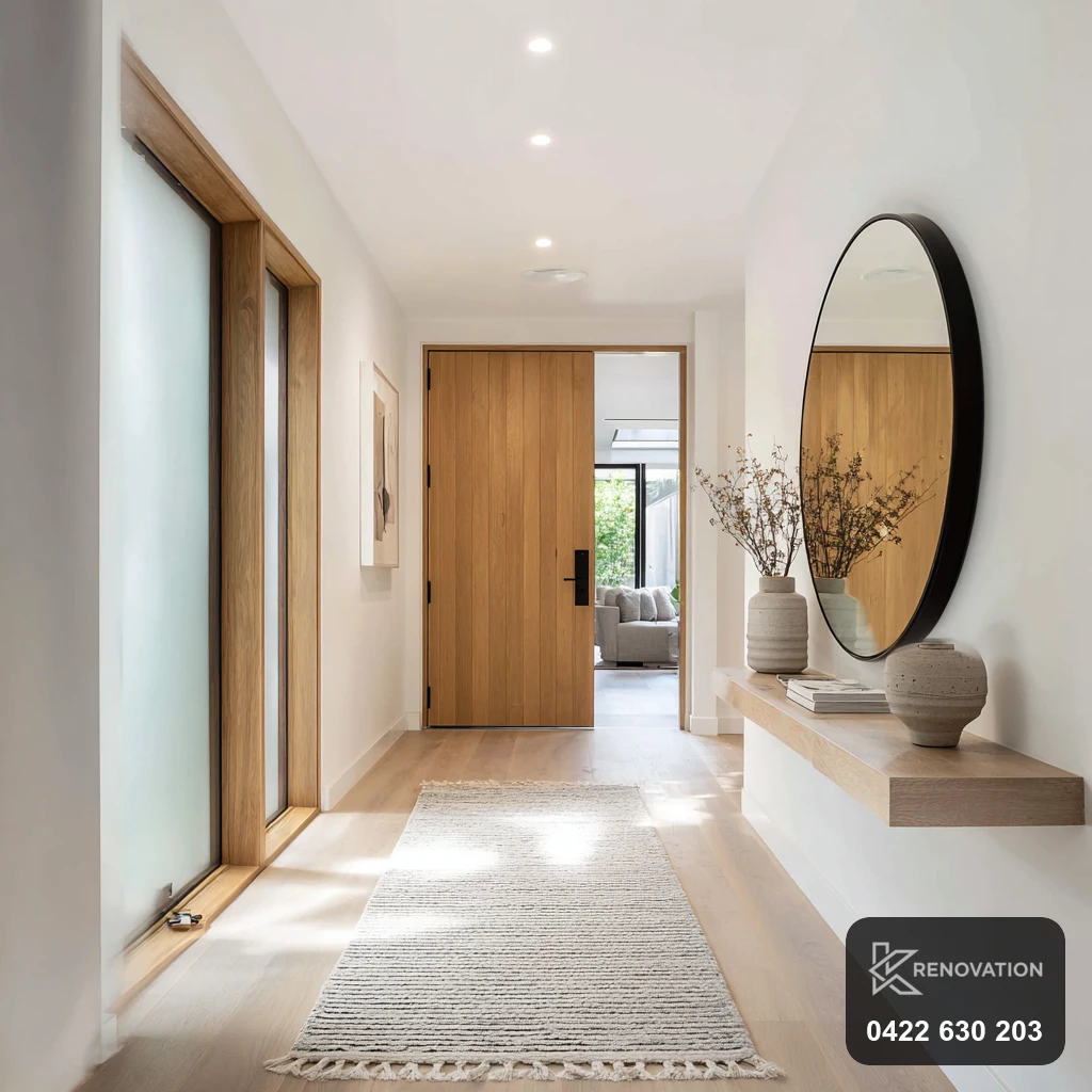 Bright renovated entry hallway tying an extension to the existing home by KRenovation