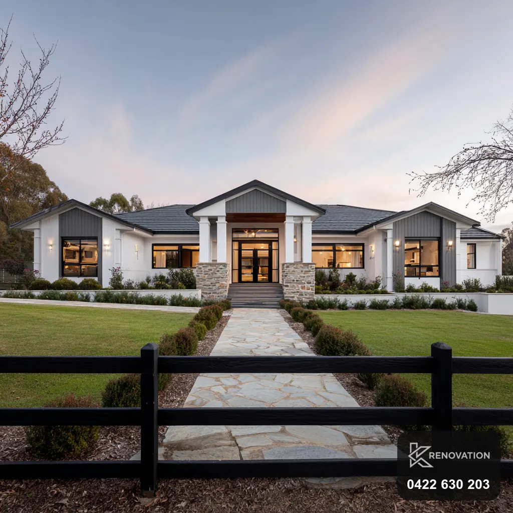 Renovated Hamptons-style home facade in Williamstown by KRenovation