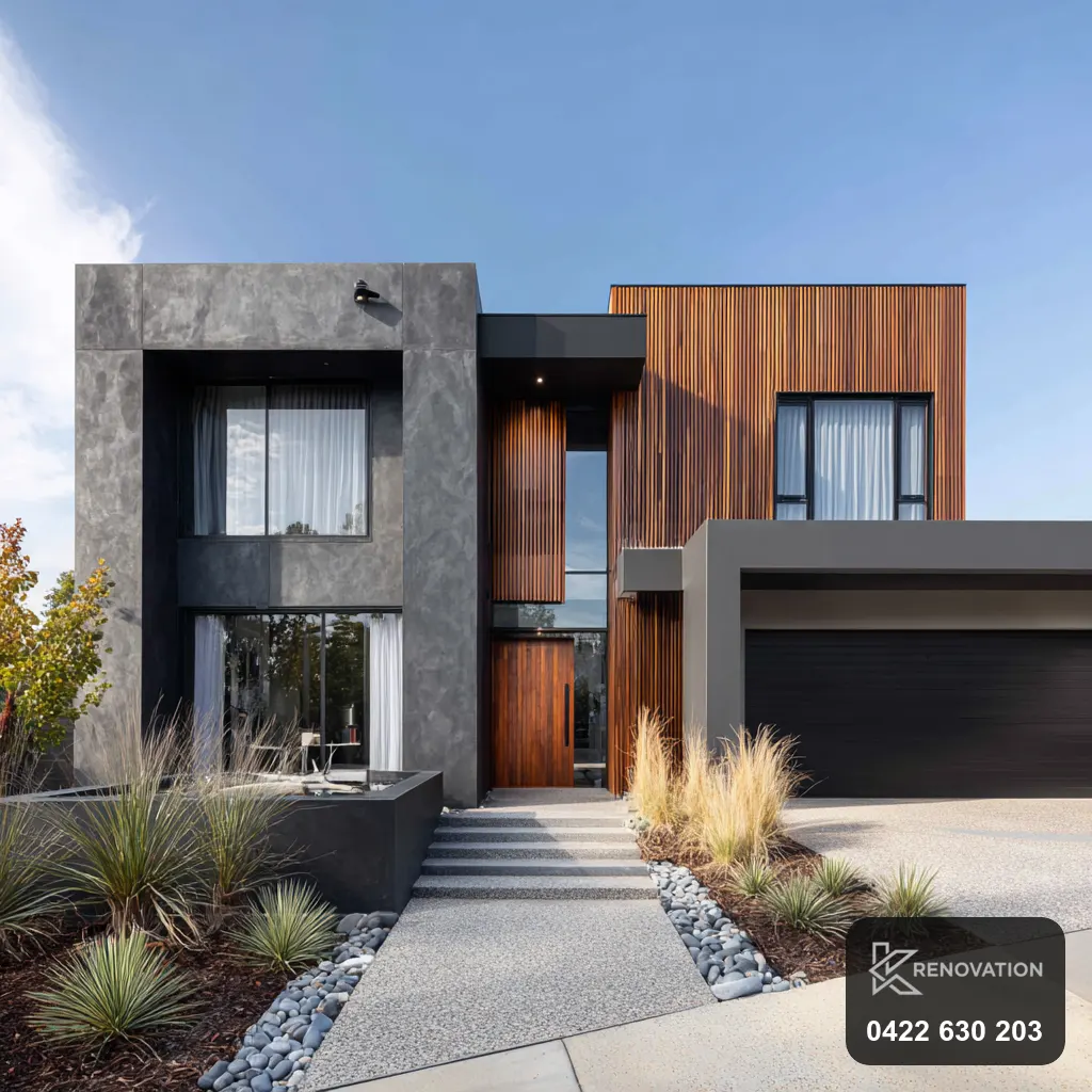Home renovations Spotswood — concrete and timber facade by KRenovation