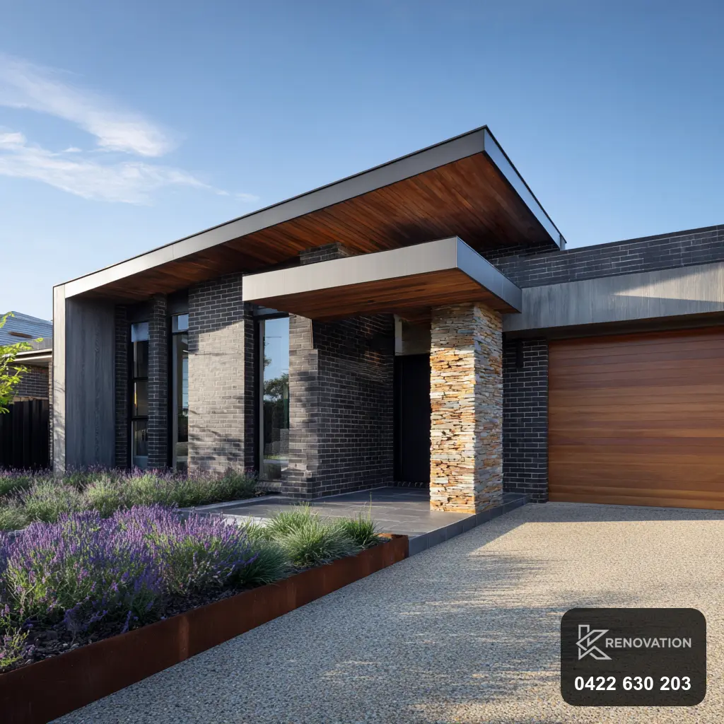 Timber and dark cladding facade with garage by KRenovation