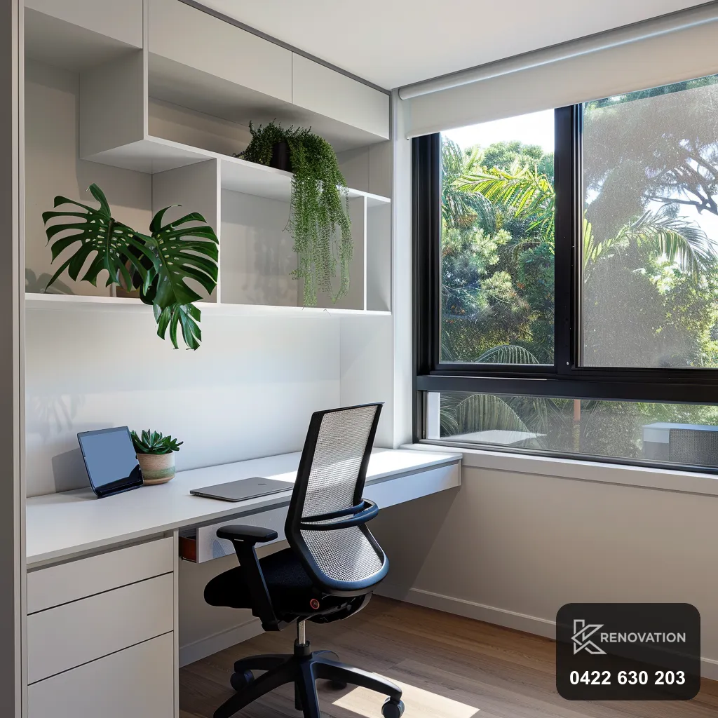 Home office and study with garden view in a Point Cook home by KRenovation