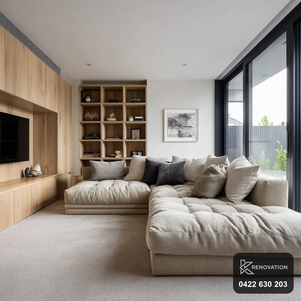 Family living room opening to the garden in a Hoppers Crossing renovation by KRenovation