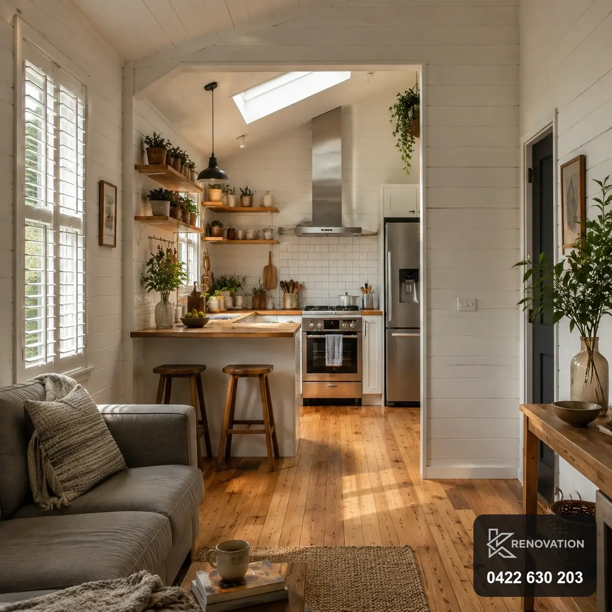 Open-plan living and kitchen from a Hoppers Crossing renovation by KRenovation