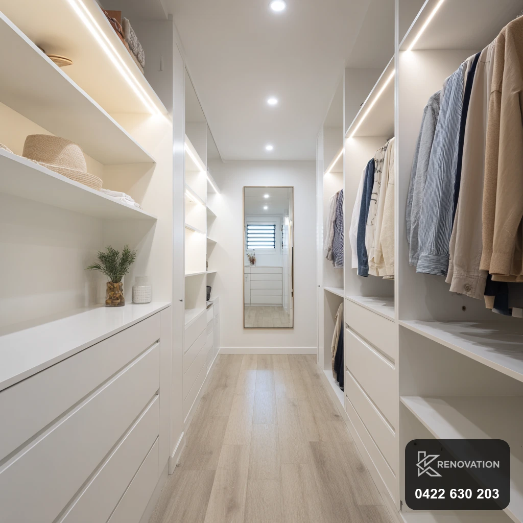 Fitted walk-in robe from a Hoppers Crossing renovation by KRenovation