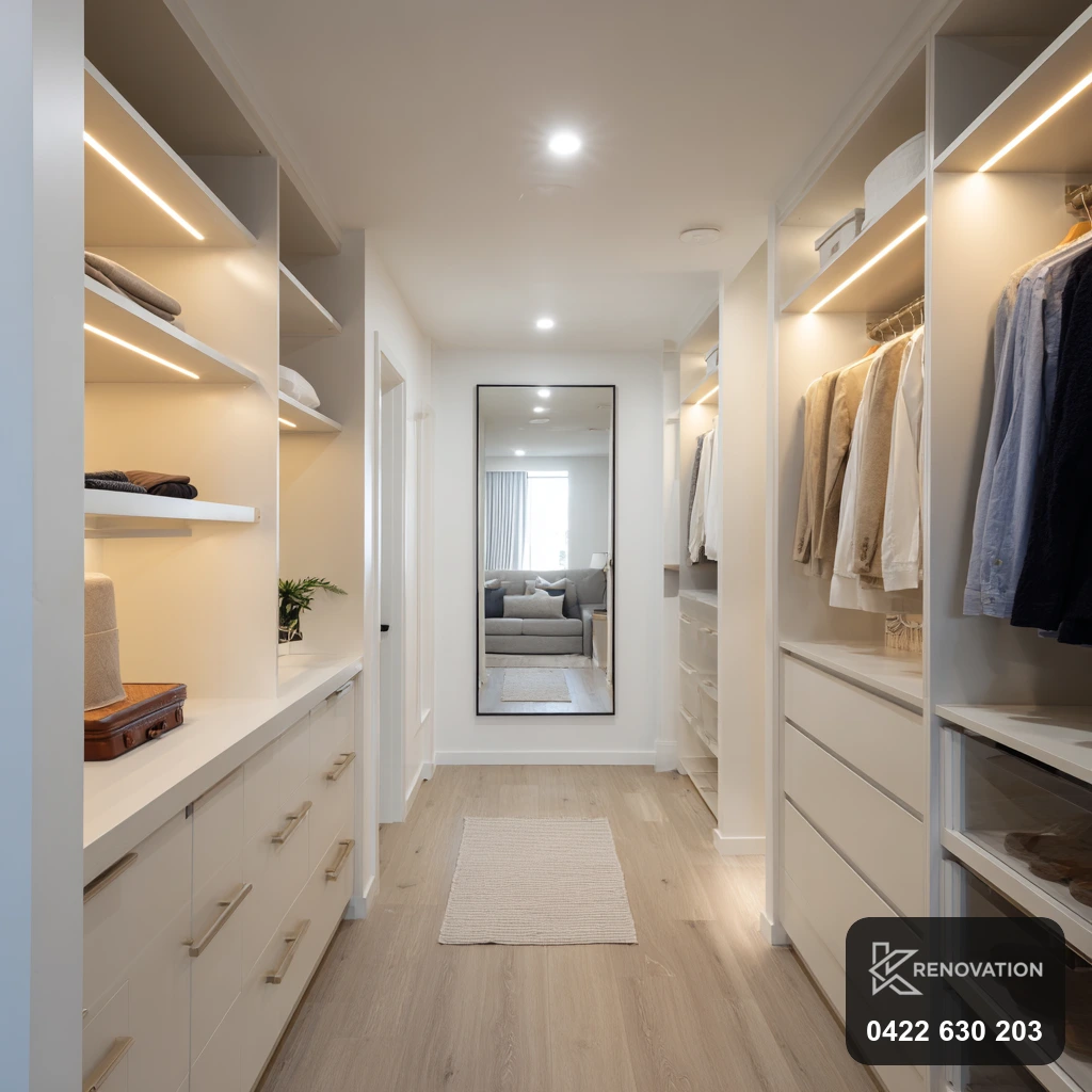Custom walk-in robe from a Newport renovation by KRenovation