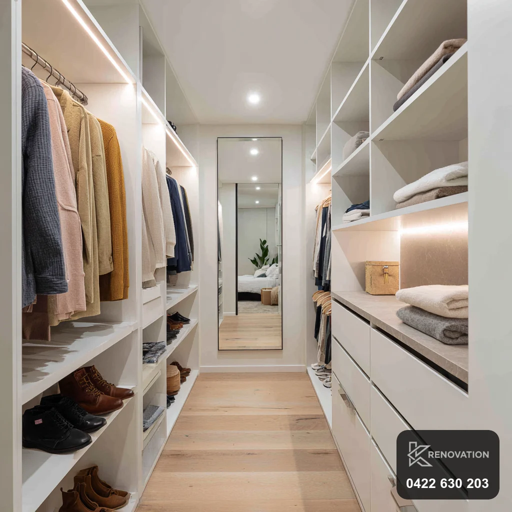 Custom walk-in robe from a Williamstown renovation by KRenovation