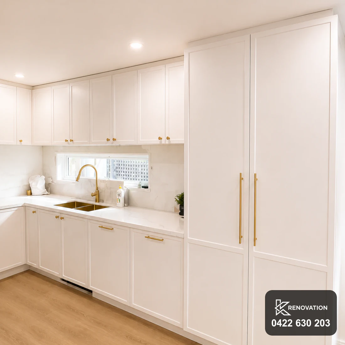 Full height cabinetry beside the sink run in the Bulleen renovation