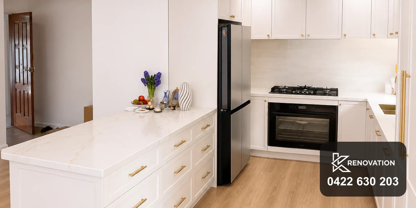 Bench and cabinetry from the living side of the Bulleen renovation