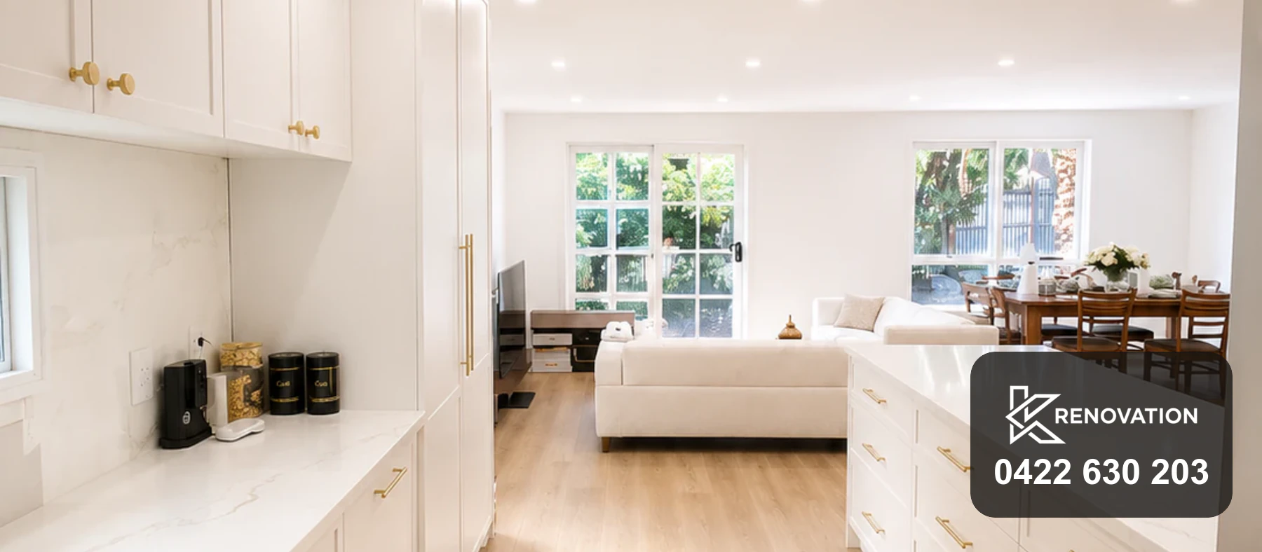 Open plan living and dining after the Bulleen home renovation