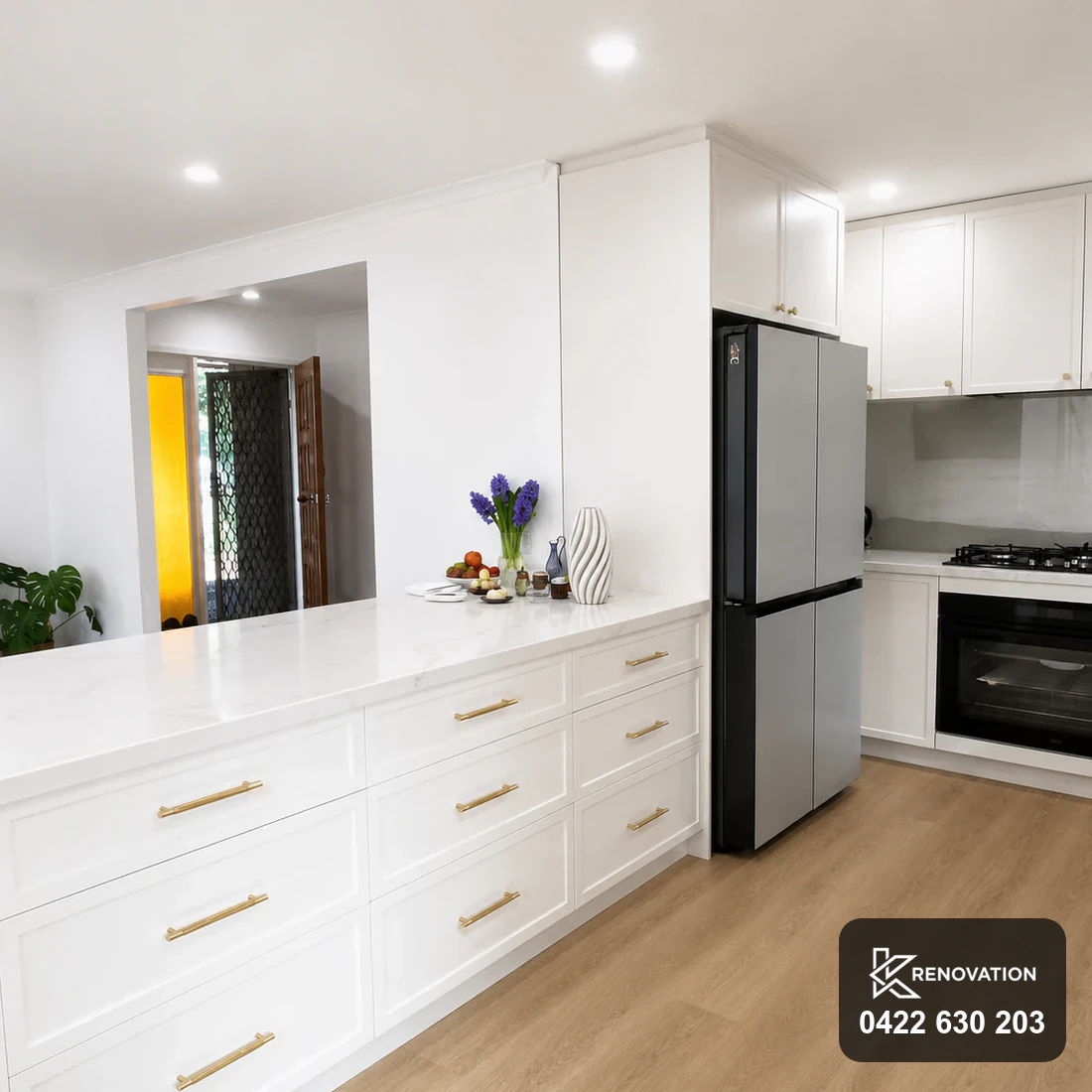 Servery opening formed through to the entry in the Bulleen renovation