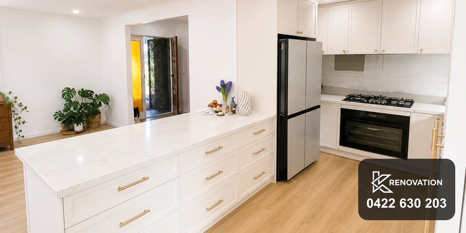 Stone peninsula and breakfast bar in the renovated Bulleen home